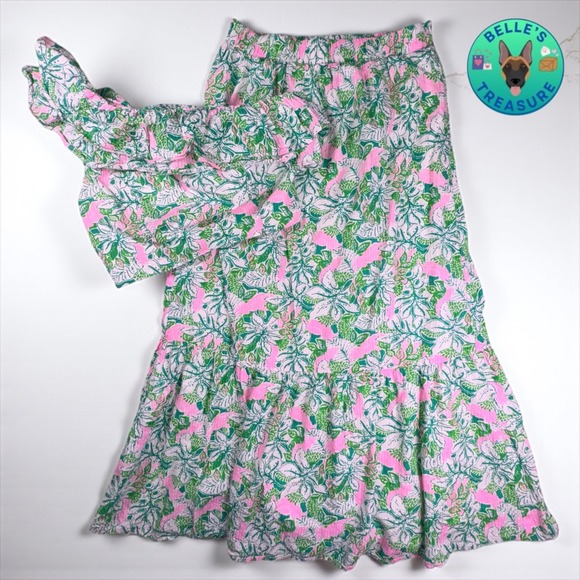 Lilly Pulitzer Dress Women's 4‎ Kasida Ruffle Set One Shoulder Top Maxi Skirt - Picture 2 of 16